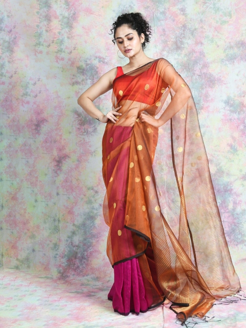 

Arhi Orange & Gold-Toned Woven Design Pure Silk Saree