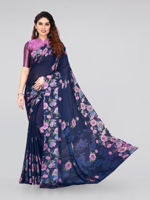 

MIRCHI FASHION Navy Blue & Purple Floral Saree