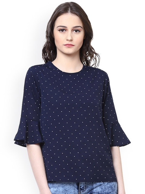 

Harpa Women Navy Blue Polka Dot Print Top