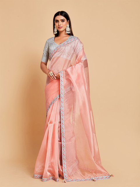 

all about you Pink & Grey Organza Ready to Wear Saree