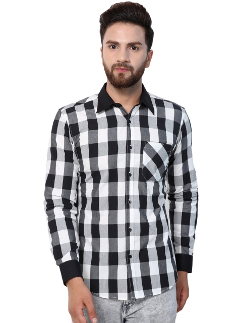 

Purple State Men Black Slim Fit Gingham Checked Casual Cotton Shirt