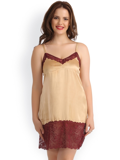 

Clovia Nude-Coloured Nightdress with Lace Detail NS0671P24