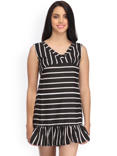 

Clovia Black & White Striped Nightdress NS0722P13XL