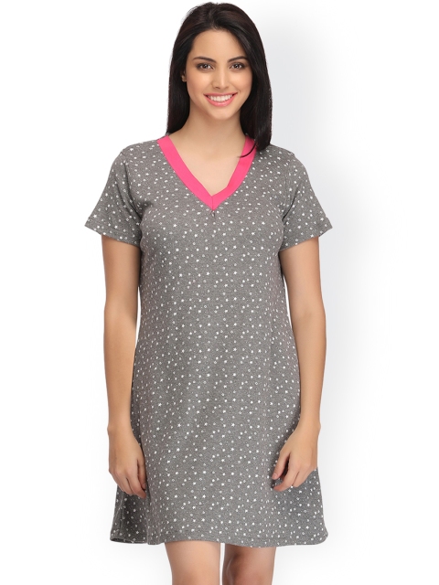 

Clovia Grey Printed Nightdress NS0792P05
