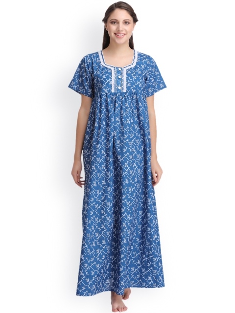 

Clovia Women Blue Printed Maxi Nightdress NS0856P08