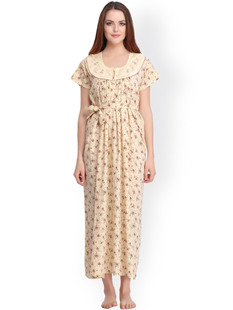 

Clovia Yellow Printed Maxi Nightdress NS0860P02