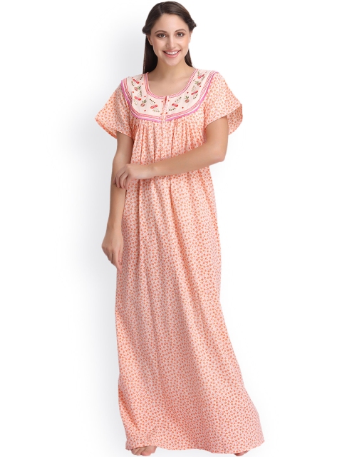 

Clovia Women Orange Printed Maxi Nightdress NS0863P16
