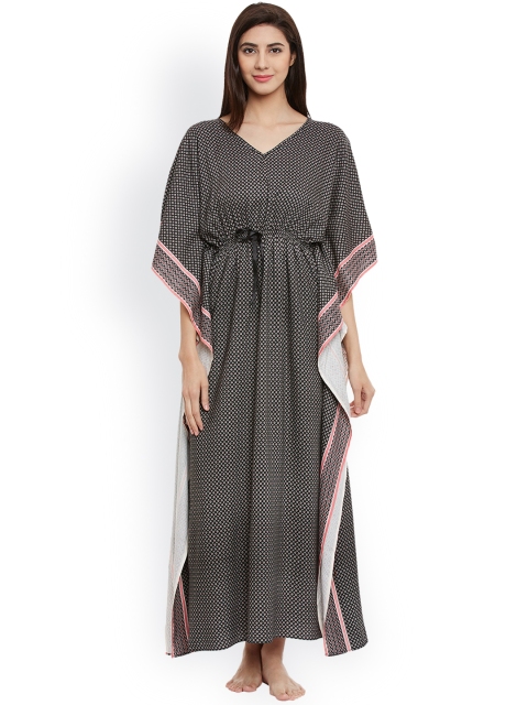

Clovia Black Printed Maxi Kaftan Nightdress NS0865P13