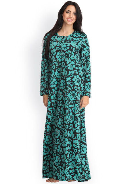 

Clovia Green Floral Print Maxi Nightdress NSW749P17