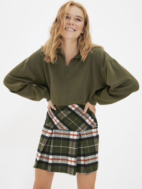 

Trendyol Women Green Checked A-Line Mini Skirt, Multi