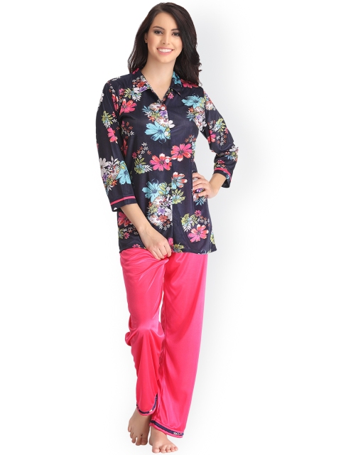 

Clovia Navy Blue & Pink Printed Night Suit NS0652P08XL