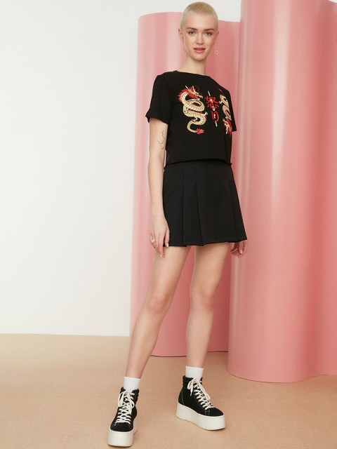 

Trendyol Women Black Solid A-line Mini Skirts