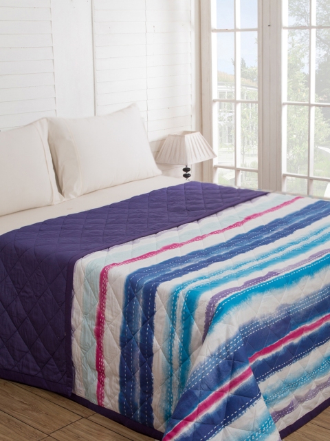 

MASPAR Waltz Blue 120 GSM Striped AC Double Quilt (Comforter)