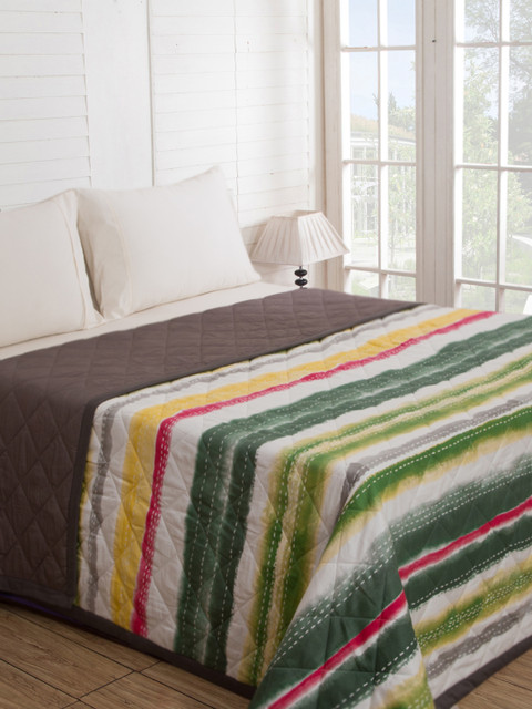 

MASPAR Waltz Green 120 GSM Striped AC Double Quilt (Comforter)