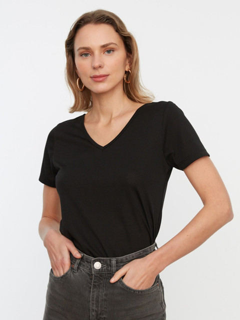 

Trendyol Women Black V-Neck T-shirt