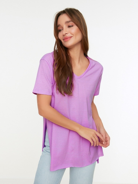 

Trendyol Women Violet V-Neck Cotton T-shirt