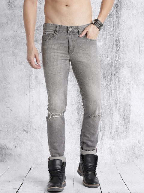 

Roadster Men Grey Slim Fit Mid-Rise Slash Knee Jeans