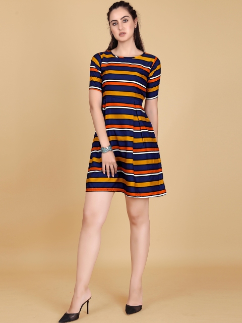 

AUCREATIONS Orange Striped Crepe Dress