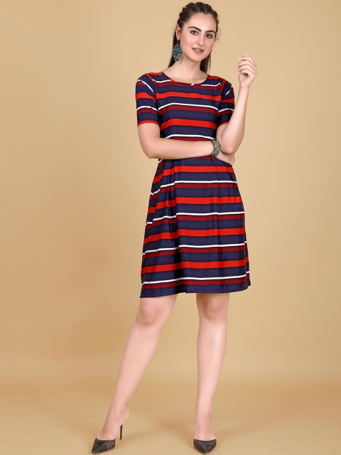 

AUCREATIONS Red Striped Crepe Dress