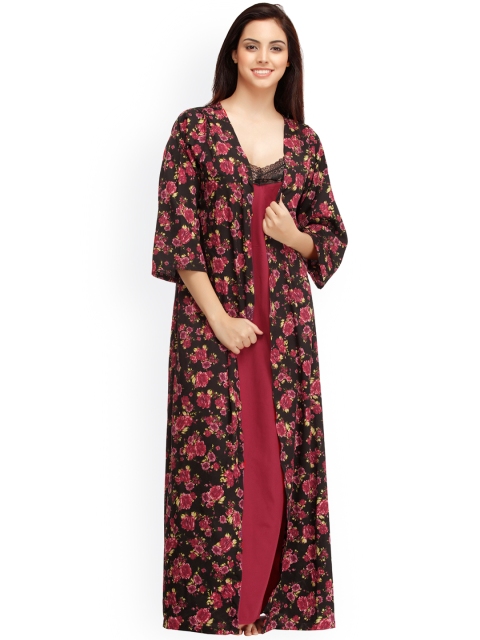 

Clovia Maroon Nightdress with Robe NS0819P13XL