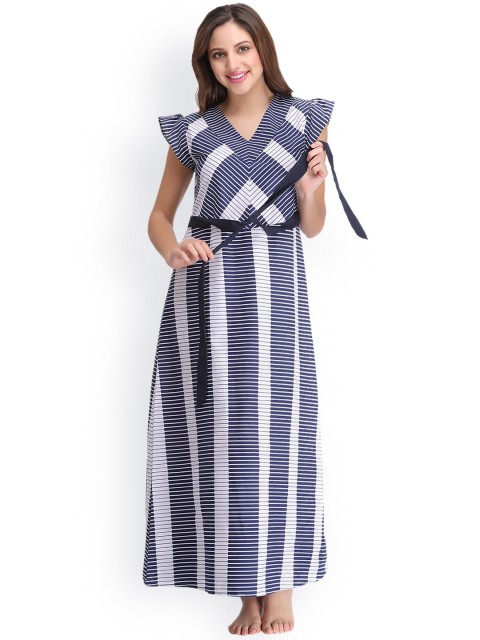 

Clovia Navy Blue Printed Maxi Nightdress NS0833P08