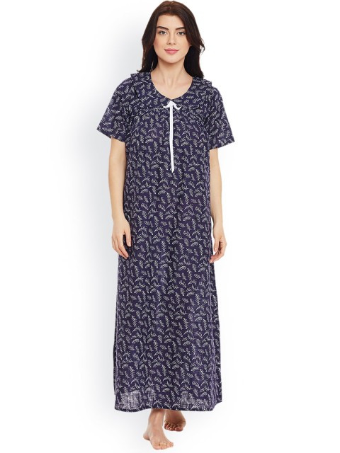 

Clovia Women Blue Printed Maxi Nightdress NS0834P08