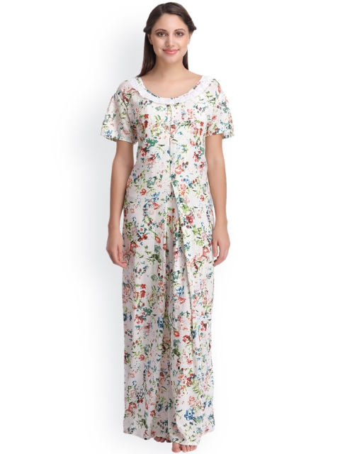 

Clovia White Printed Maxi Nightdress NS0853P18