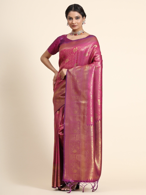 

BAHUJI Purple & Gold-Toned Ethnic Motifs Zari Art Silk Banarasi Saree