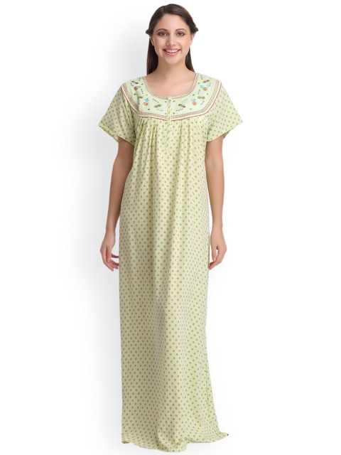 

Clovia Green Printed Maxi Nightdress NS0864P11