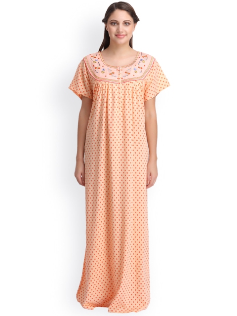 

Clovia Orange Printed Maxi Nightdress NS0864P16