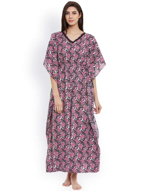 

Clovia Pink Printed Maxi Kaftan Nightdress NS0865P22