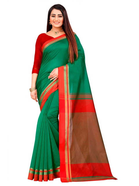 

Indian Fashionista Green & Red Mukaish Silk Cotton Chanderi Saree
