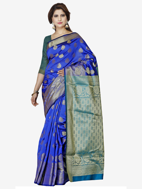 

Indian Fashionista Turquoise Blue & Green Ethnic Motifs Zari Art Silk Maheshwari Saree