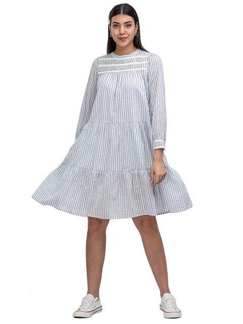 

Athah Women Grey & White Striped A-Line Dress
