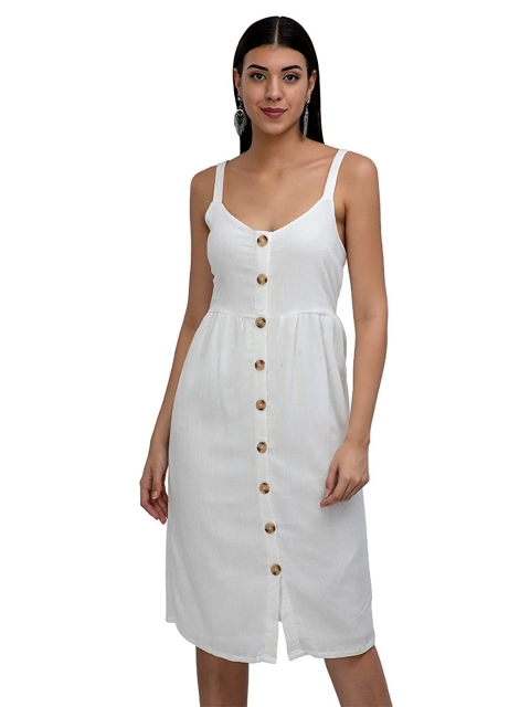 

Athah Women White Solid Cotton Crepe A-Line Dress