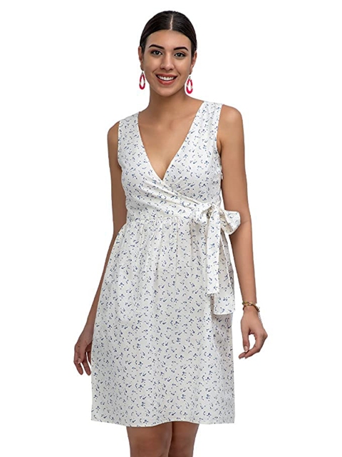 

Athah White Printed Linen Wrap Dress