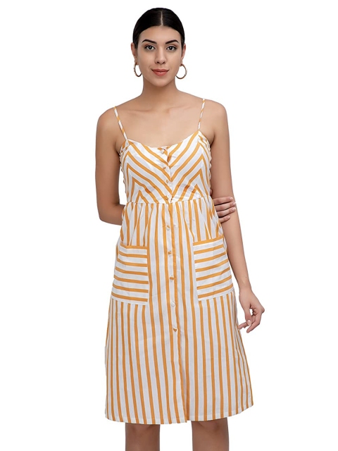 

Athah Women Yellow Striped Big Pocket A-Line Dress