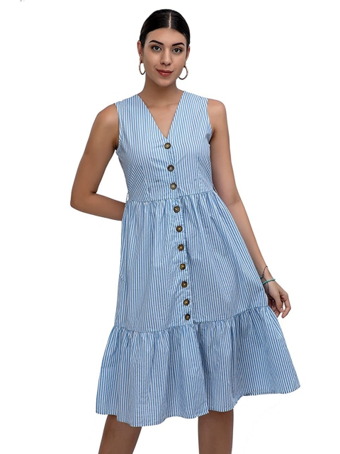 

Athah Blue Striped Cotton V-NeckDress