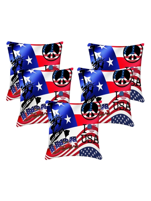 

Lushomes Blue & Red Pack of 5 Abstract Square Cushion Covers