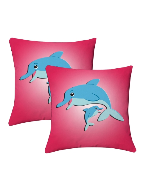 

Lushomes Pink & Blue Set of 2 Abstract Square Cushion Covers