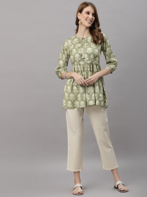 

Ragavi Women Green & Off White Printed Night suit