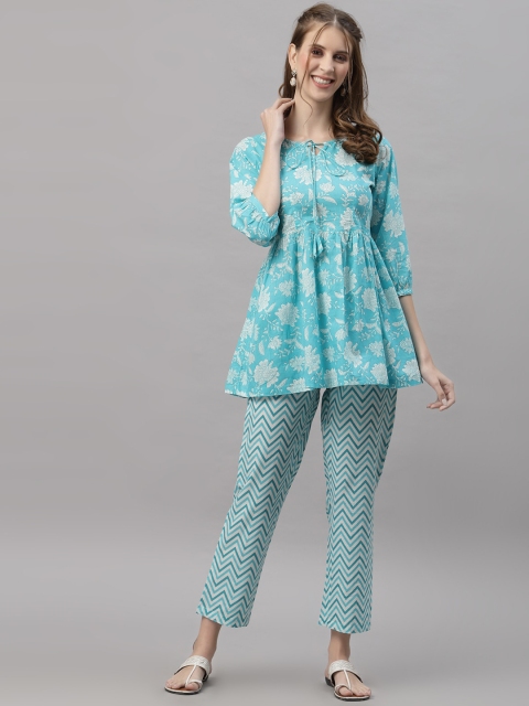 

Ragavi Women Blue & Off White Printed Night suit