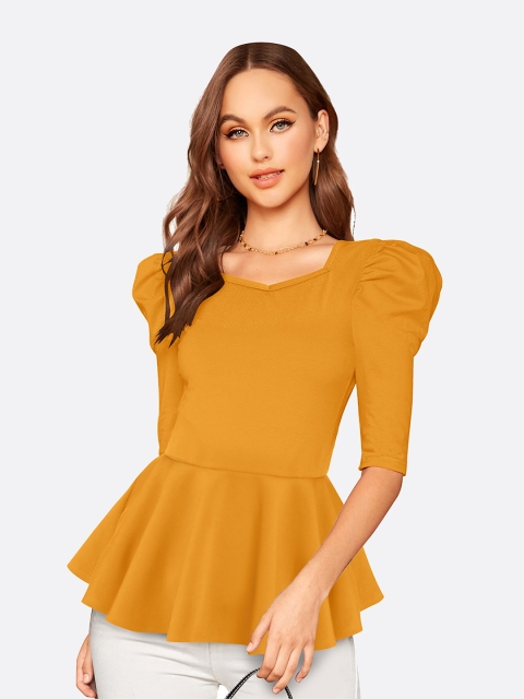 

LONDON BELLY Yellow Peplum Puffed Sleeves Top