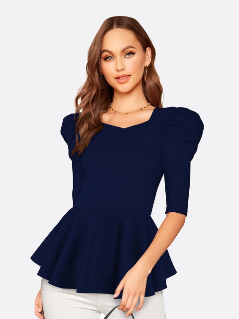 

LONDON BELLY WOMEN Navy Blue Sweetheart Neck Peplum Top