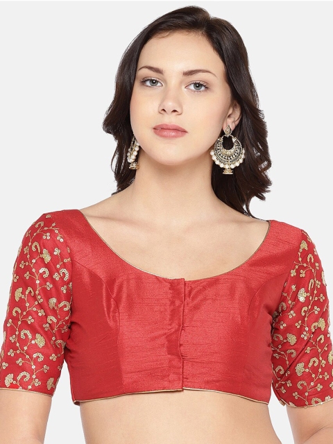 

Studio Shringaar Women Red & Gold Embroidered Sequined Saree Blouse