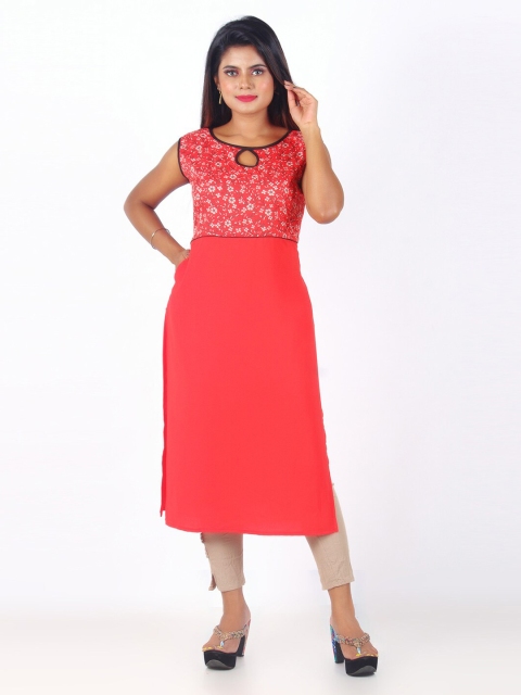 

KALINI Women Red & White Floral Printed Kurta