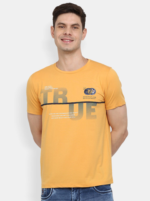 

V-Mart Men Mustard Yellow & Blue Typography Printed Slim Fit T-shirt