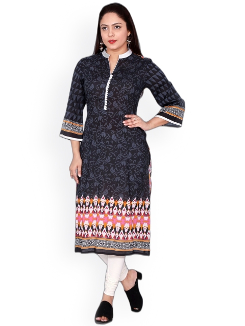 

SUTI Women Black & Pink Printed Cotton Kurta