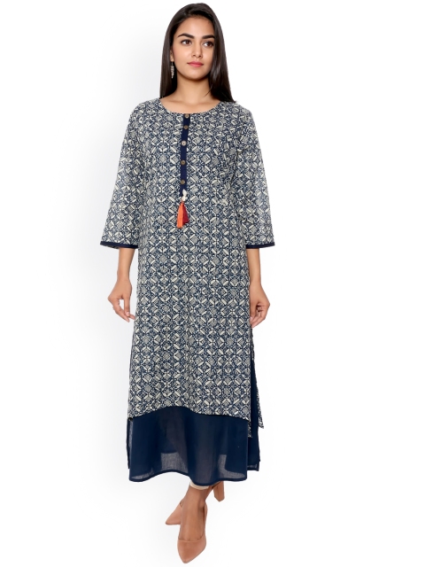 

SUTI Women Blue & White Geometric Printed Cotton Kurta