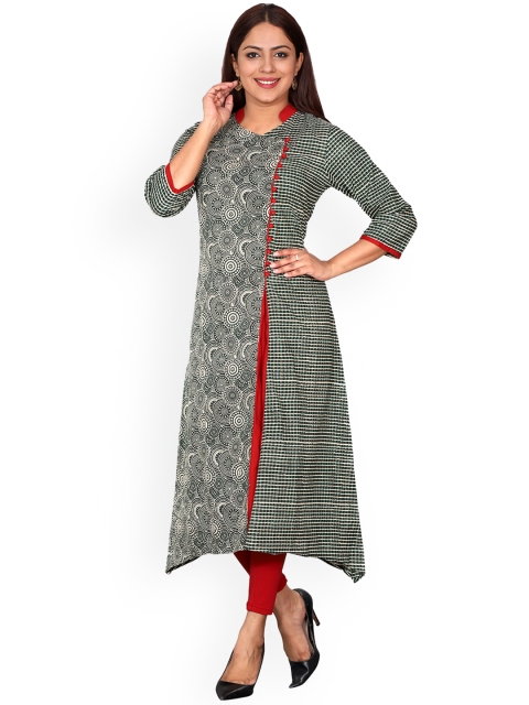 

SUTI Women Green Geometric Printed Thread Work Kurta